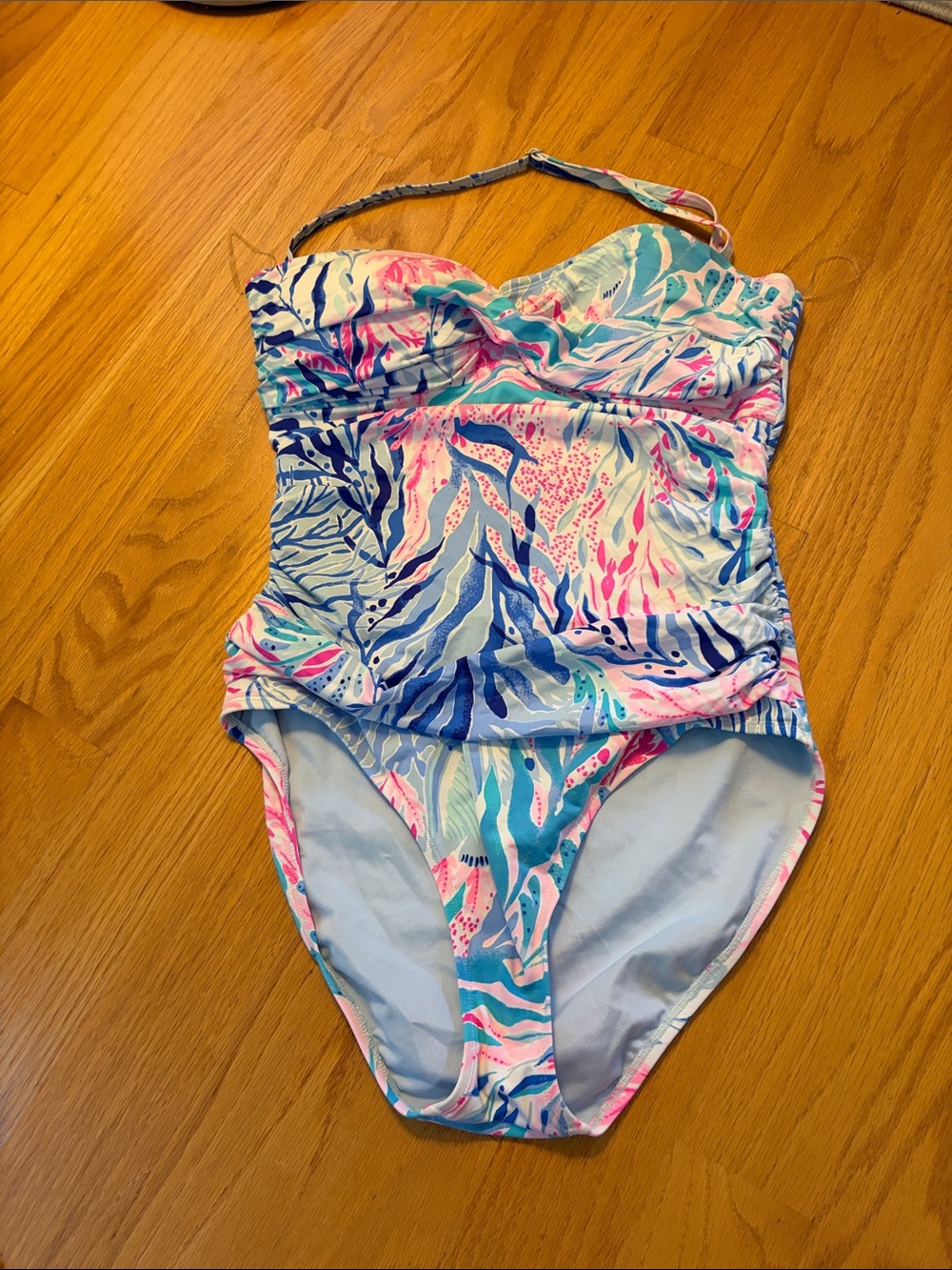 Lilly Pulitzer Flamenco One Piece Swimsuit Blue Tint Kaleidoscope Coral Size 12